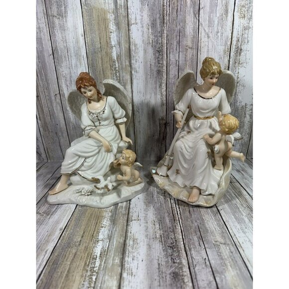 Grandeur Noel Hand Painted Porcelain Angel Set 2001 Collector's Edition - Picture 1 of 16